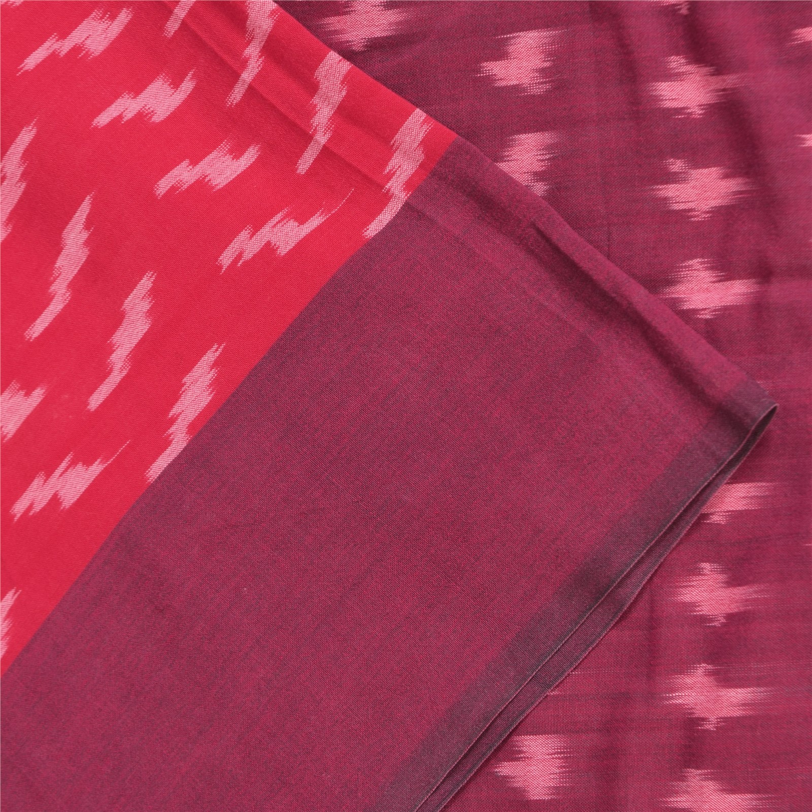 Sanskriti Vintage Sarees Red Ikat Handwoven Sambhalpuri Pure Cotton Sari Fabric