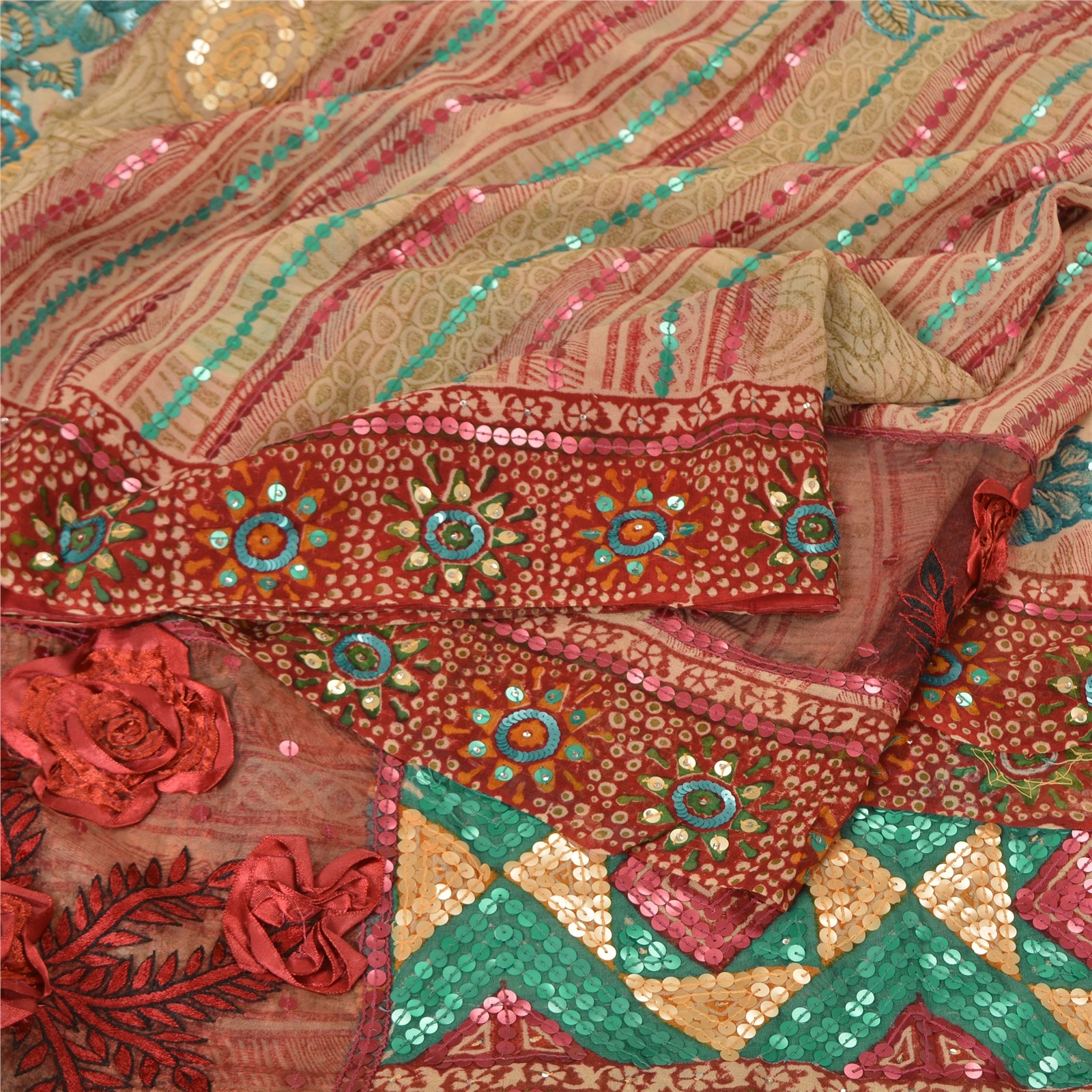 Sanskriti Vintage Multicolor Sarees Pure Georgette Bollywood Sari Beaded Fabric