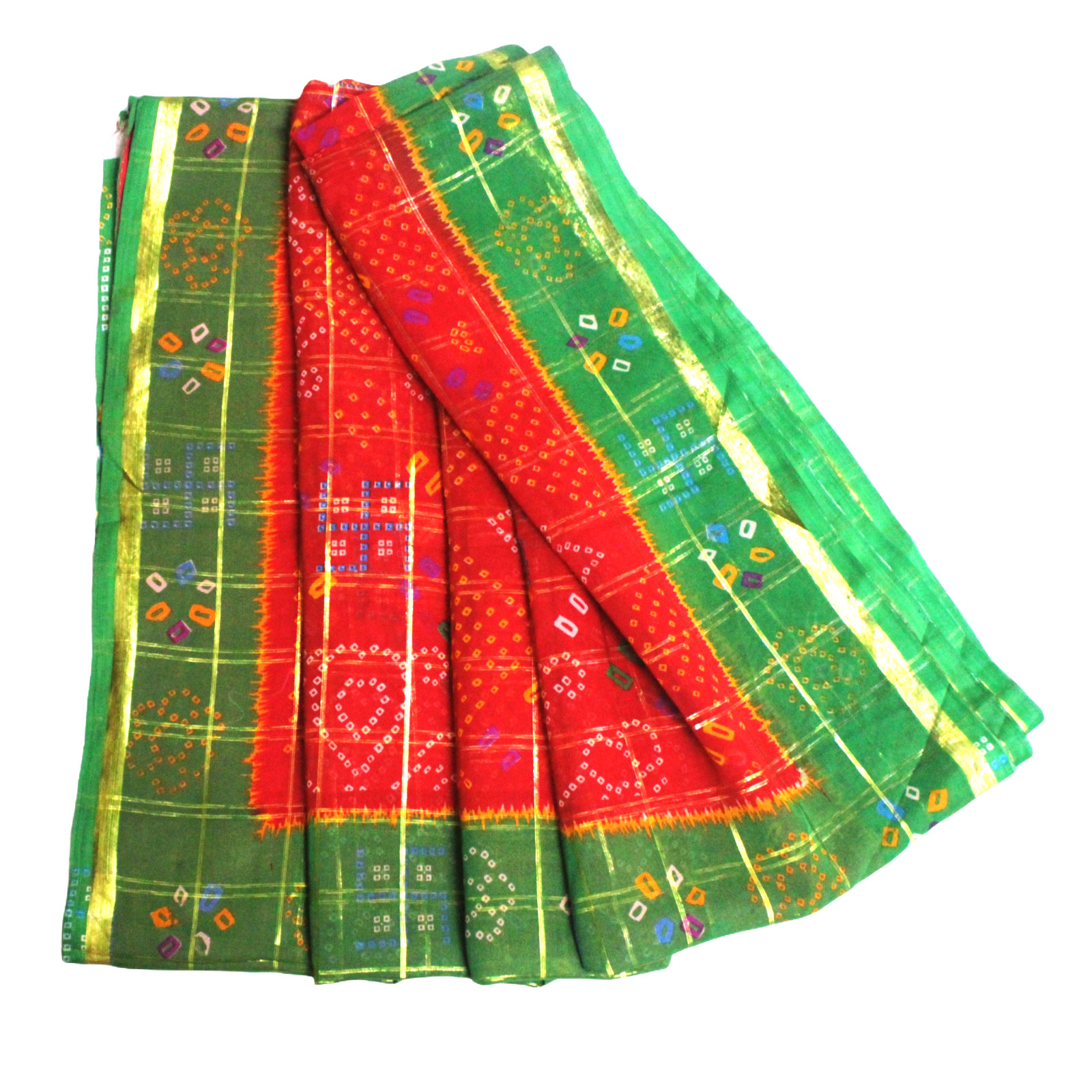 Bridal Red Saree Women Wrap Dress Bandhani Printed Sewing Cotton Silk Wedding 5Y