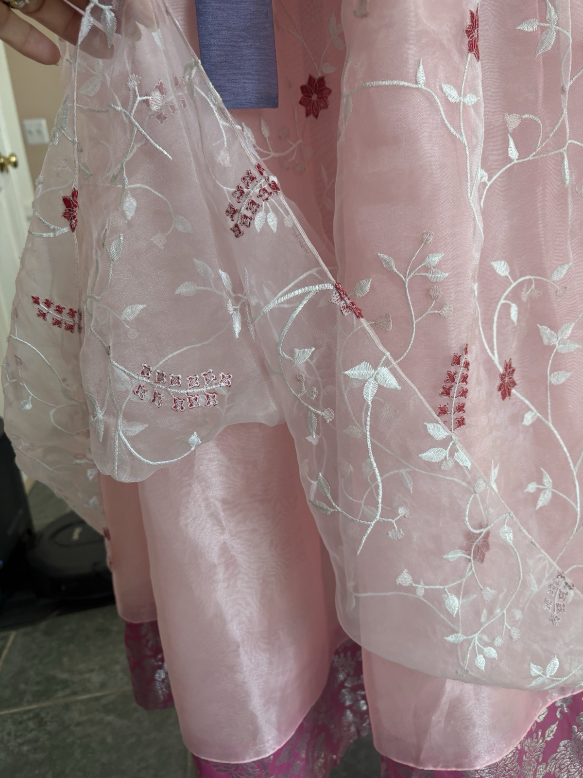 Korean Hanbok 3-tiered floral embroidery skirt Korea Handmade