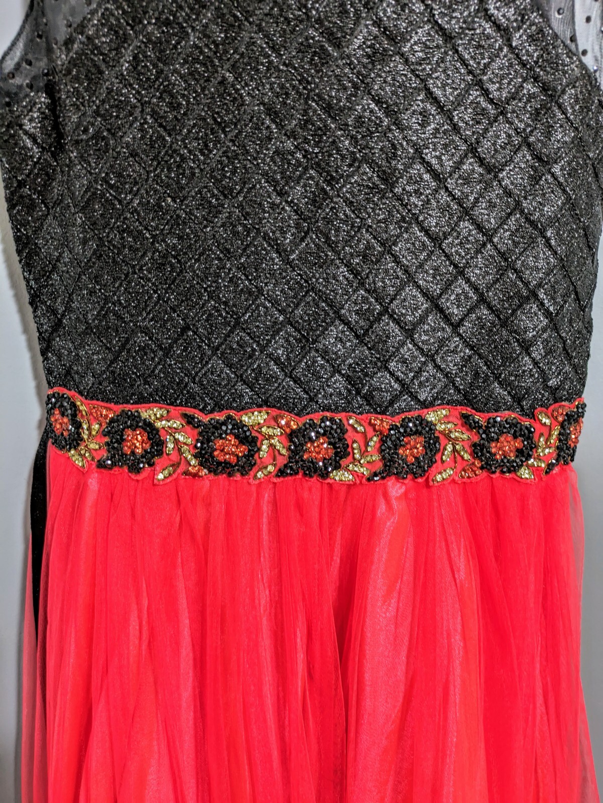 Girls Black & Neon Pink Party Dress Size 8-10 Tulle Lace Sequin Formal