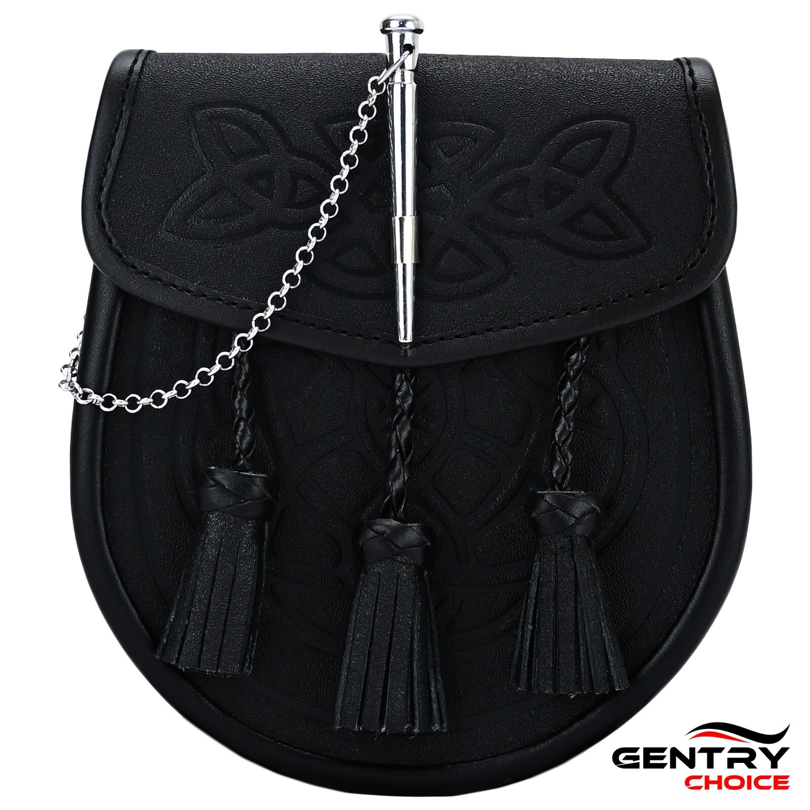 Scottish Mens Kilt Sporran Celtic Embossed Pin Lock Highland Kilt Sporran Black