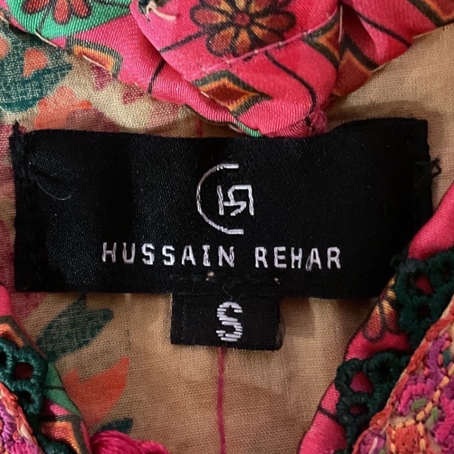 Hussain Rehar Sari Yellow Embroidered Lawn Kurta Pakistani Designer Tunic Size S