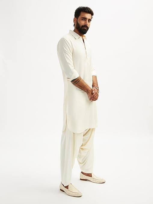 Men’s Traditional Pathani Kurta Pajama Set Cotton Ethnic Indian Wedding Wear