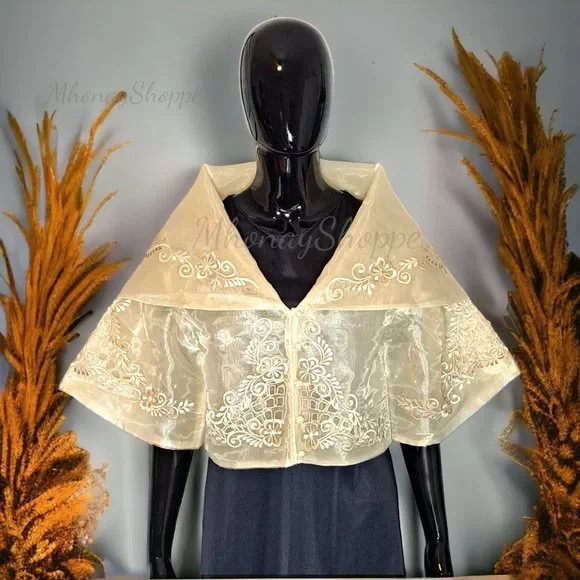 Maria Clara Bolero Organza Jacket Handmade Filipino Embroidered Spanish Style