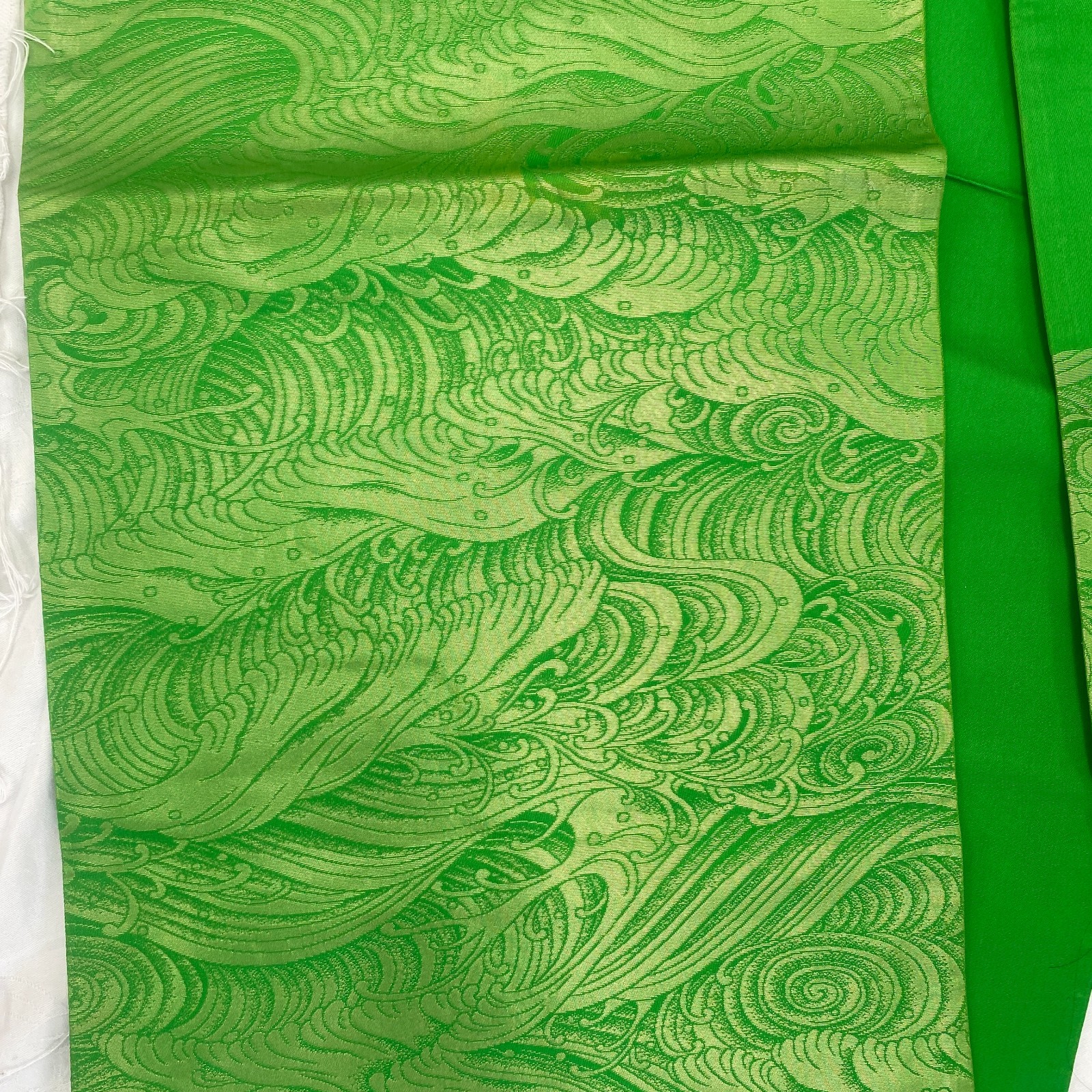 Japanese Vintage Kimono Fukuro Obi Silk Green Traditional Authentic 163 x 12 in