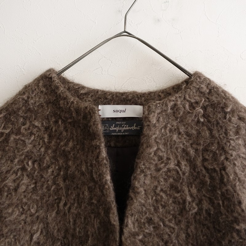 Saqui Mohair Collarless Coat Size 36 (jk33-2602-261)