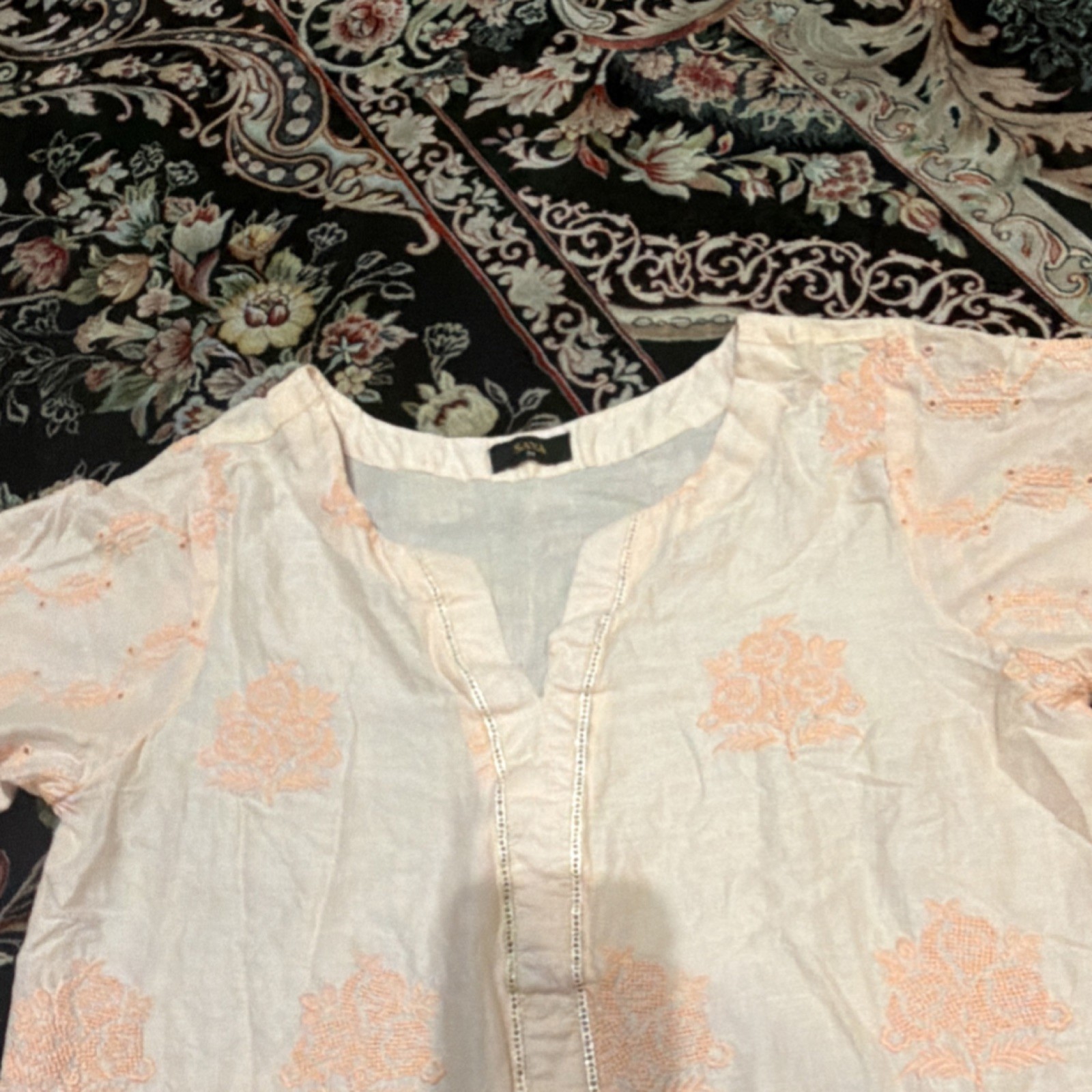 Ann Taylor LOFT Women’s Ivory & Peach Floral Cotton Kurta Tunic Size M