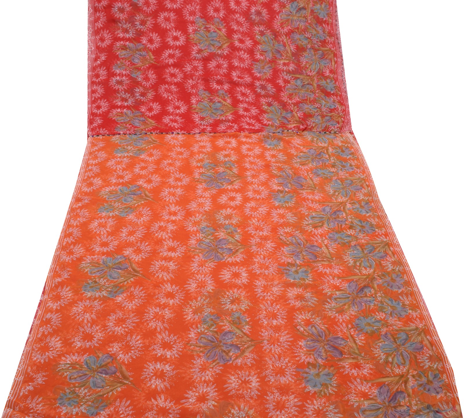 Sushila Vintage Red Saree Blend Georgette Silk Printed Floral 5 YD Craft Fabric