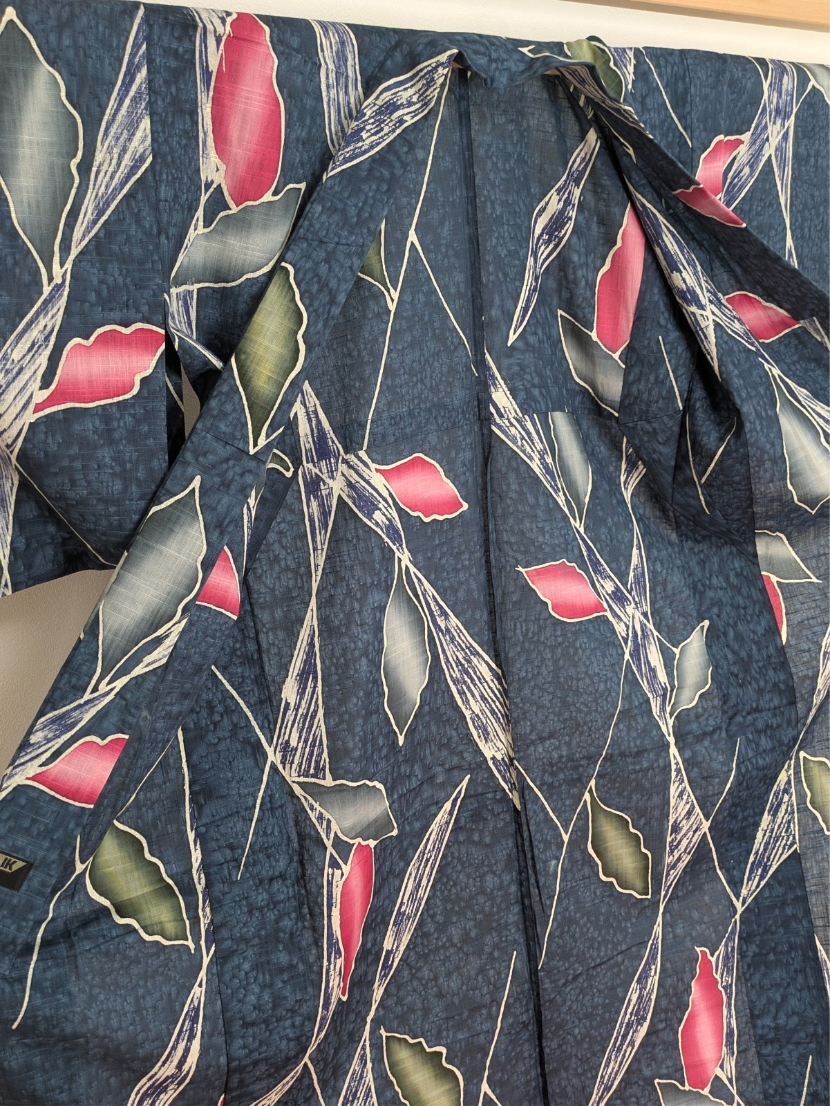 Japanese Kimono Cotton Yukata Navy Blue Colored Leaves Junko Koshino Summer Wear