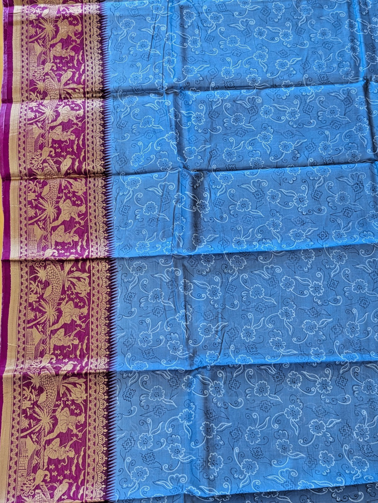 Silk Saree 100% Pure Silk Mark Certified Hand Block Printed Festive Party Wear