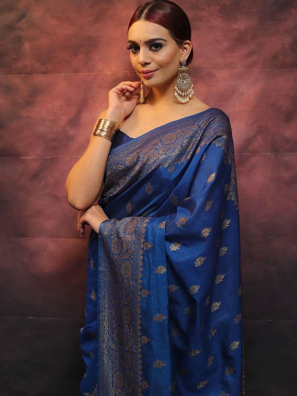 Women Designer Soft Lichi Silk Blue Saree With Blouse Bridal Function Party Wear