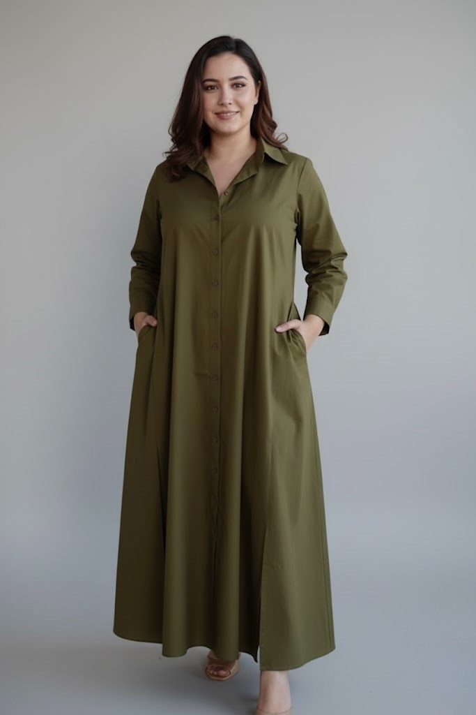 Versatile Full-Sleeve Glazed Cotton Maxi Dress | Modest Day Wear