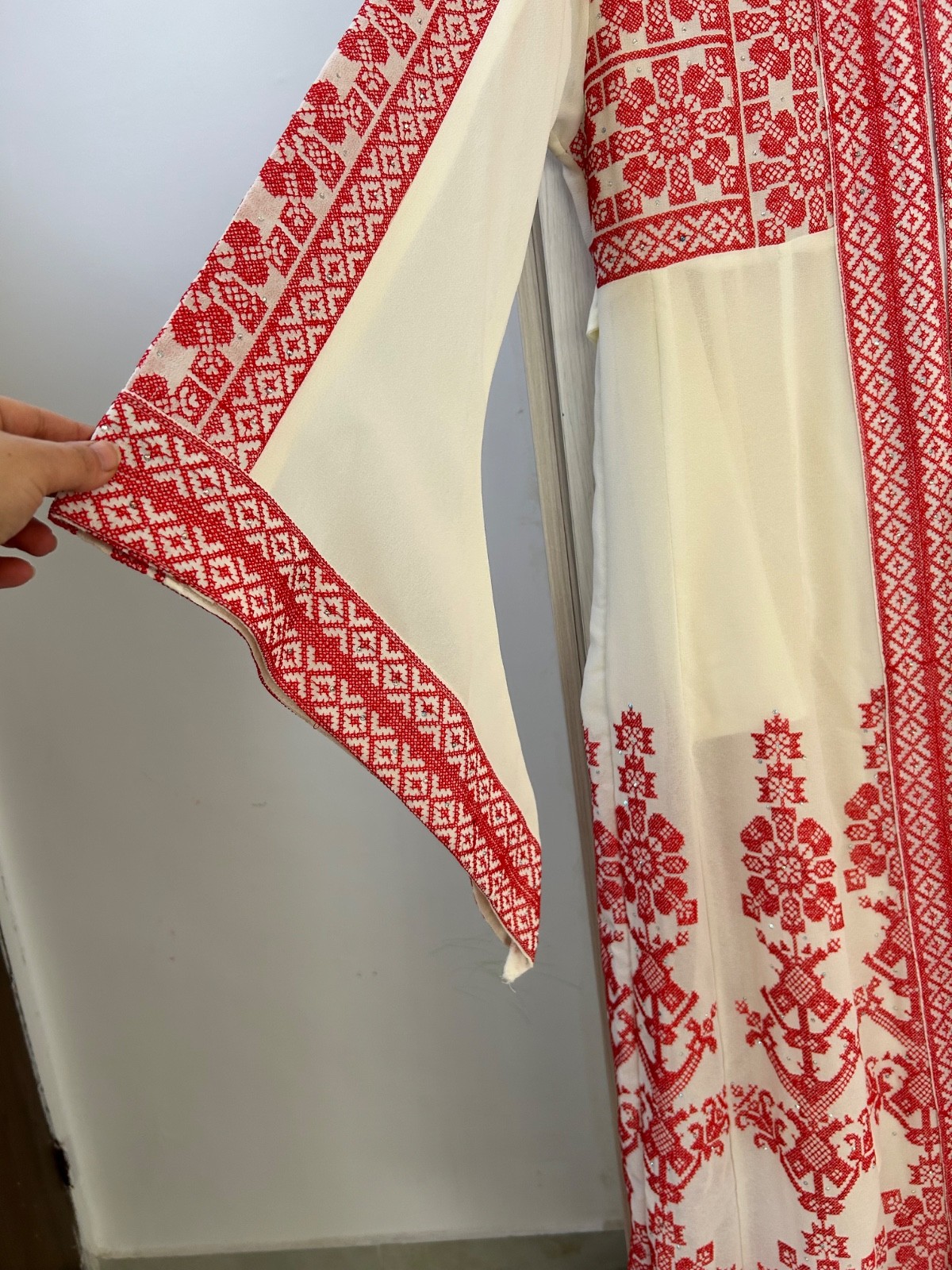 Authentic Palestinian Thobe Dress Red Tatreez Embroidery Traditional Kaftan Maxi