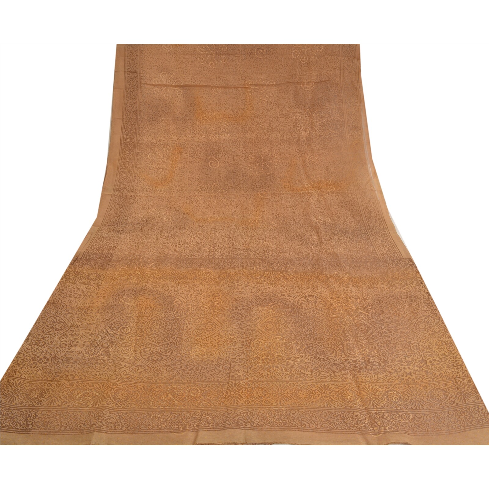 Sanskriti Vintage Brown Indian Sarees Art Silk Woven Sari Craft 5 Yard Fabric