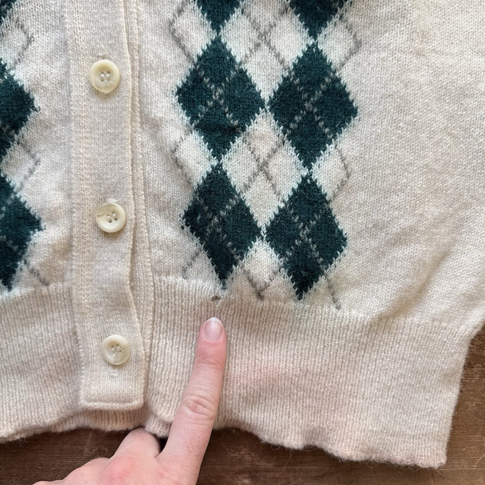 Men’s Jedburgh Kiltmakers Wool Vest Cardigan Sz 38 Cream Green Argyle Scottish