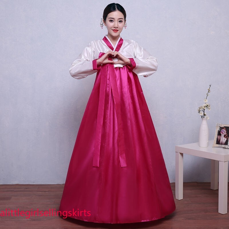 Ethnic Korean Hanbok Modern Women Asian Folk Stage Dance Performance Costume