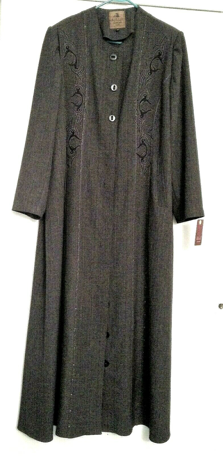 Ladies Button Front Embroidered Coat Dress (Abaya) Size 22 – Grey Color