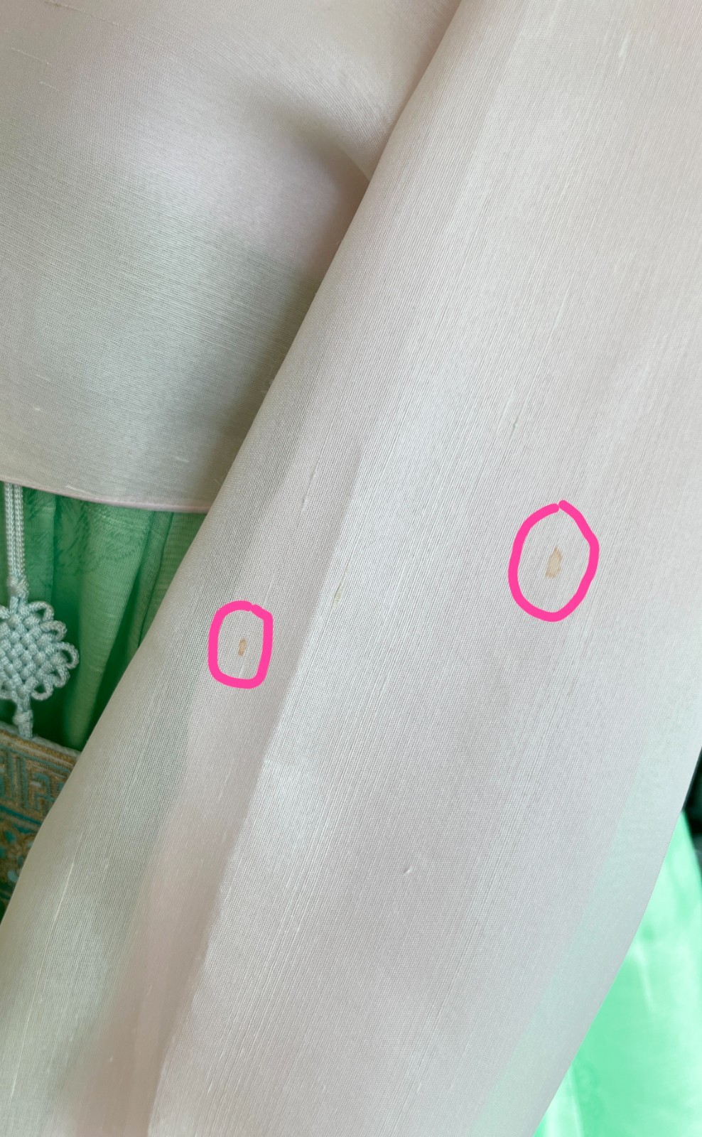 Korean Traditional Dress Silk Hanbok -Ivory & Apple green/ Petticoat & Norigae