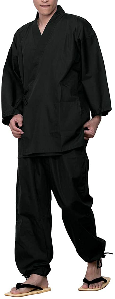 Japanese SAMUE Men’s Traditional work Kimono wear Cotton Black From Japan