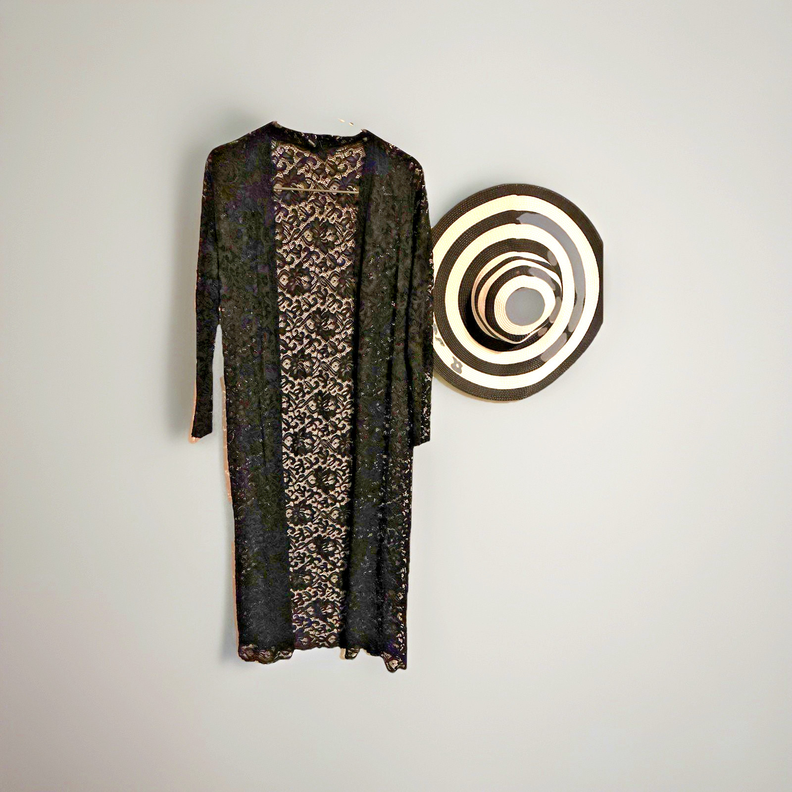 Windsor Black Lace Embroidered Boho Kimono Open Front Duster Overlay S EUC