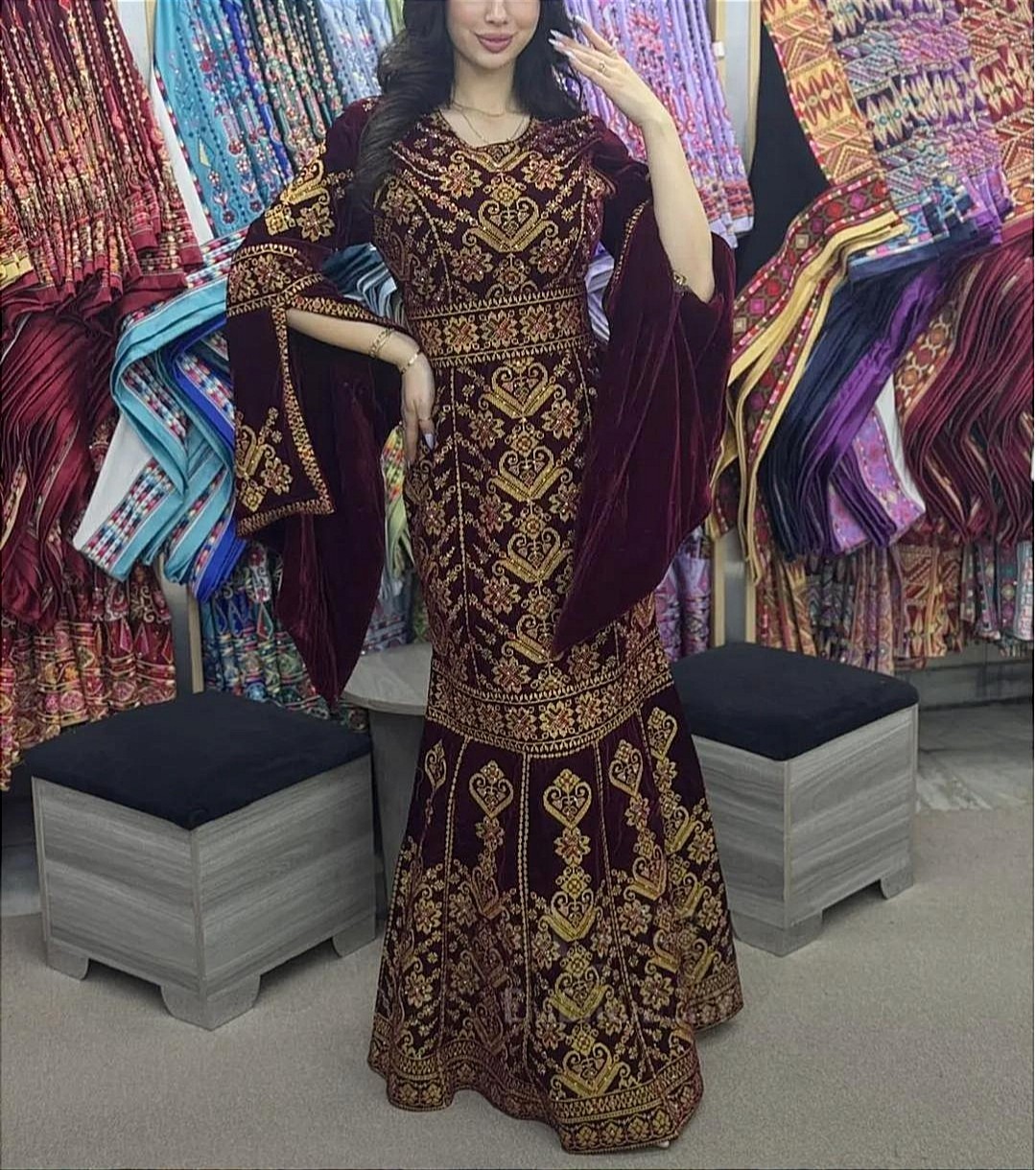 Traditional Palestinian dress embroidered long sleeves embroideries Luxury dress