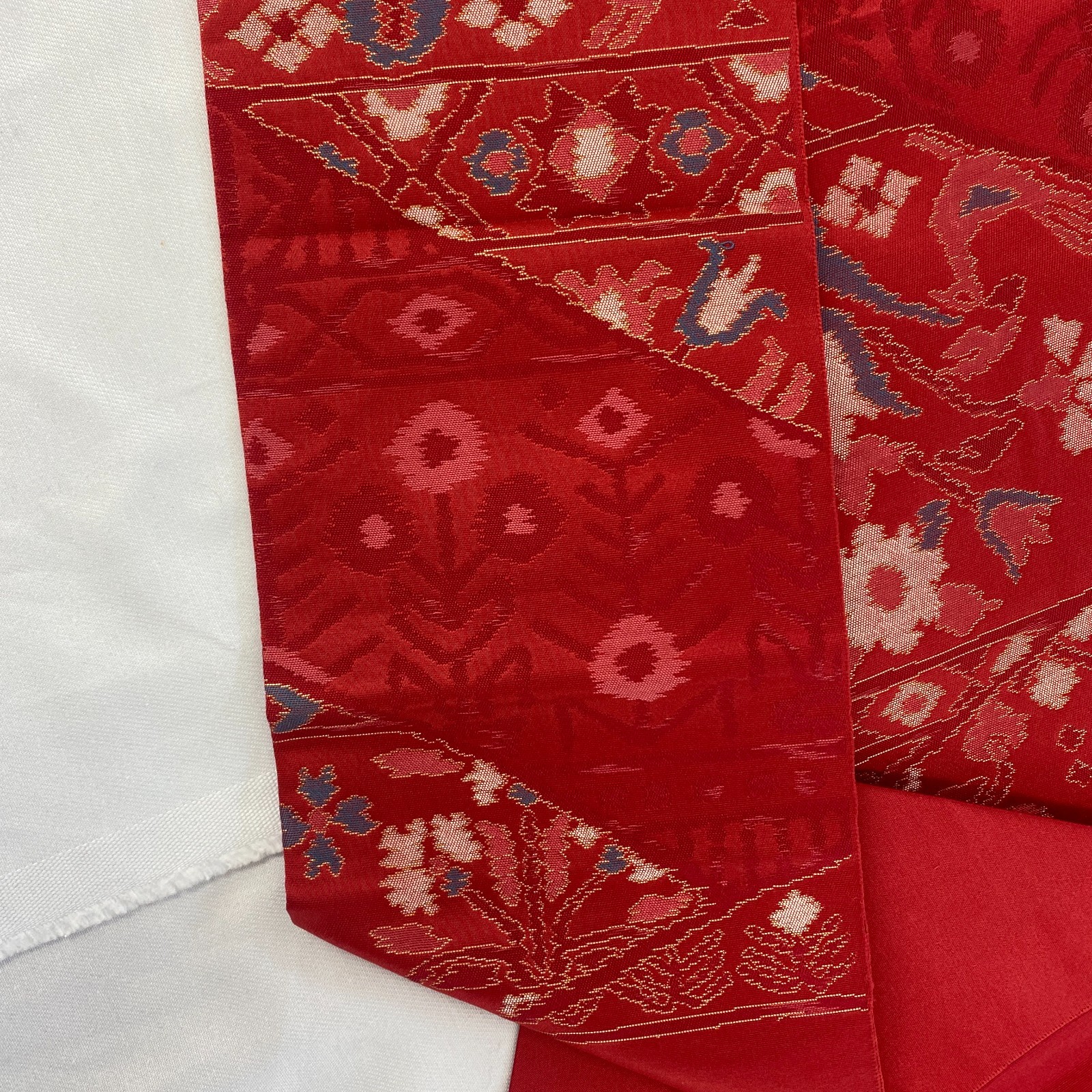 Japanese Vintage Kimono Nagoya Obi Silk Red Traditional Authentic 135x 11 in