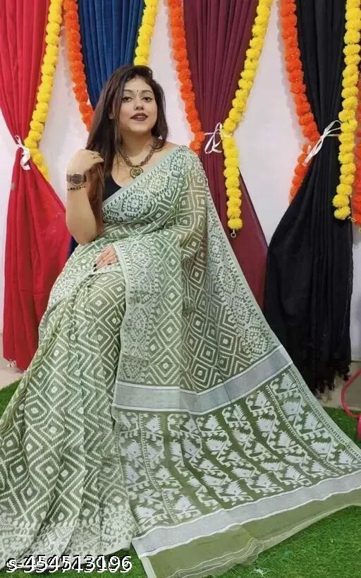 Soft Dhakai Jamdani Cotton Saree Without Blouse Indian Women’s Party Wear Sari