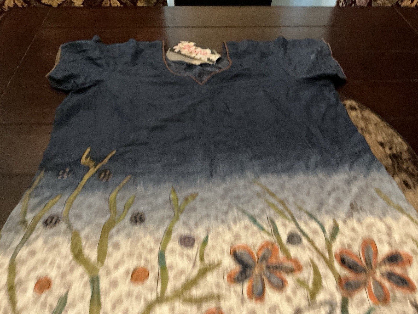 Cotton Short Sleeve Kurti Kurta India Top, 38” Long, 44” Bust, New With Defect