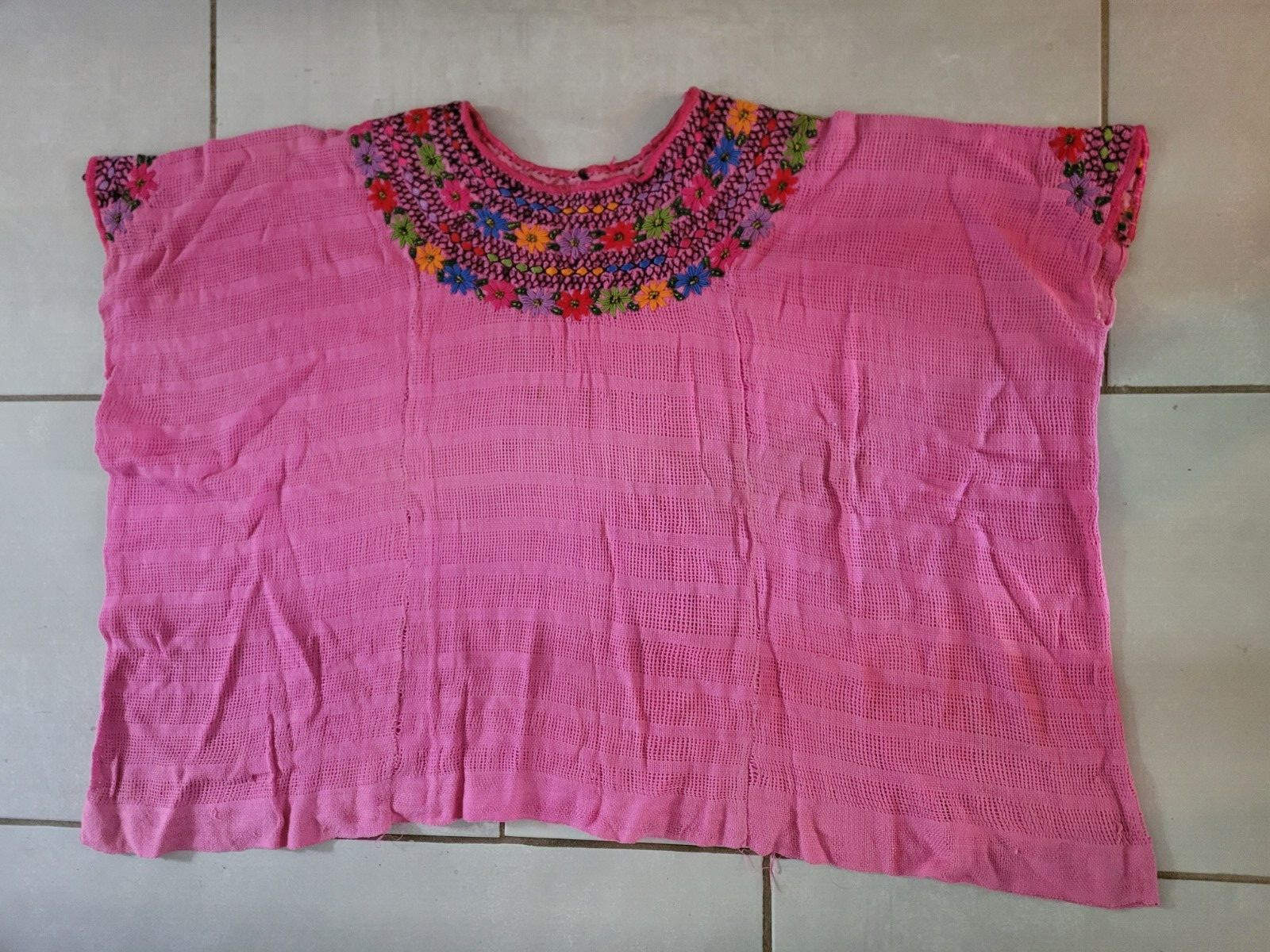 Pink Blusa Top Blouse Shirt Hand Embroidery Embroidered Yoke Mitla Oaxaca Mexico