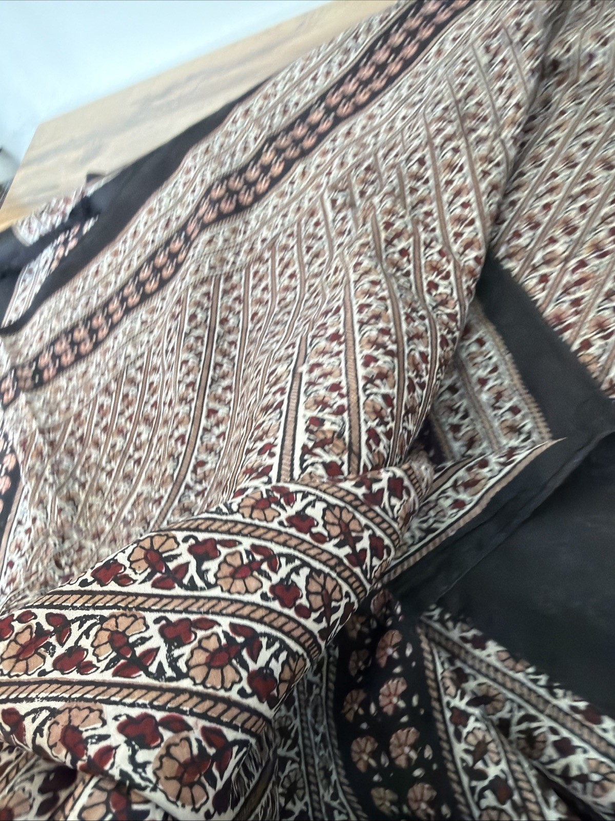 Saree Silk Blend Rayon Black Brown Paisley Sari Or Fabric 6 Yard X 44”