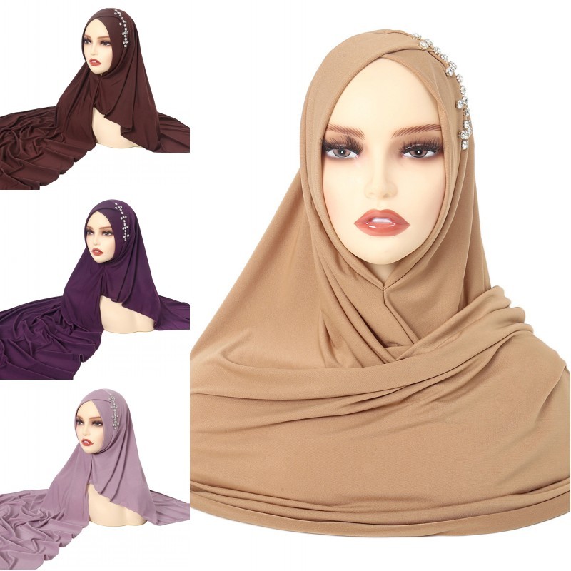 Muslim Women Hijabs Fashion Rhinestones Instant Head Wrap Long Scarf Shayla