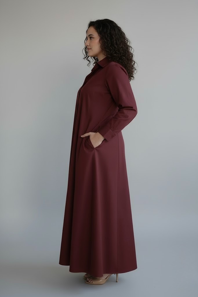 Versatile Full-Sleeve Glazed Cotton Maxi Dress | Modest Day Wear