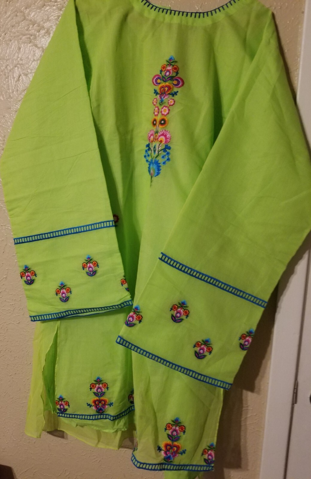 Pakistani Green, Pink Multi Color Shalwar Kameez 3 Piece Stitched Cotton Suit