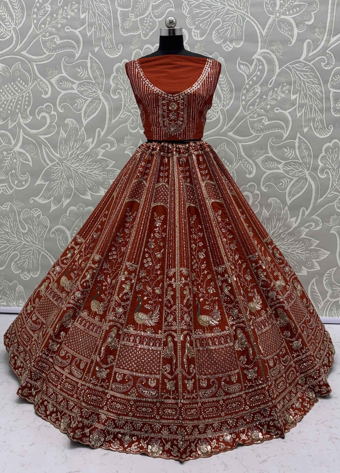 Women’s Silk Lehenga Choli Handwork Peacock Zari Wedding Party Wear Outfit