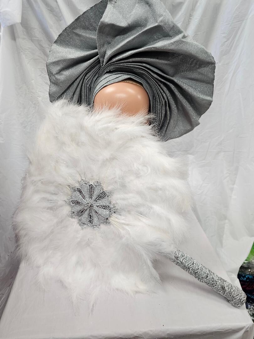 Elegant white Nigeria African Bridal Feather Hand Fan