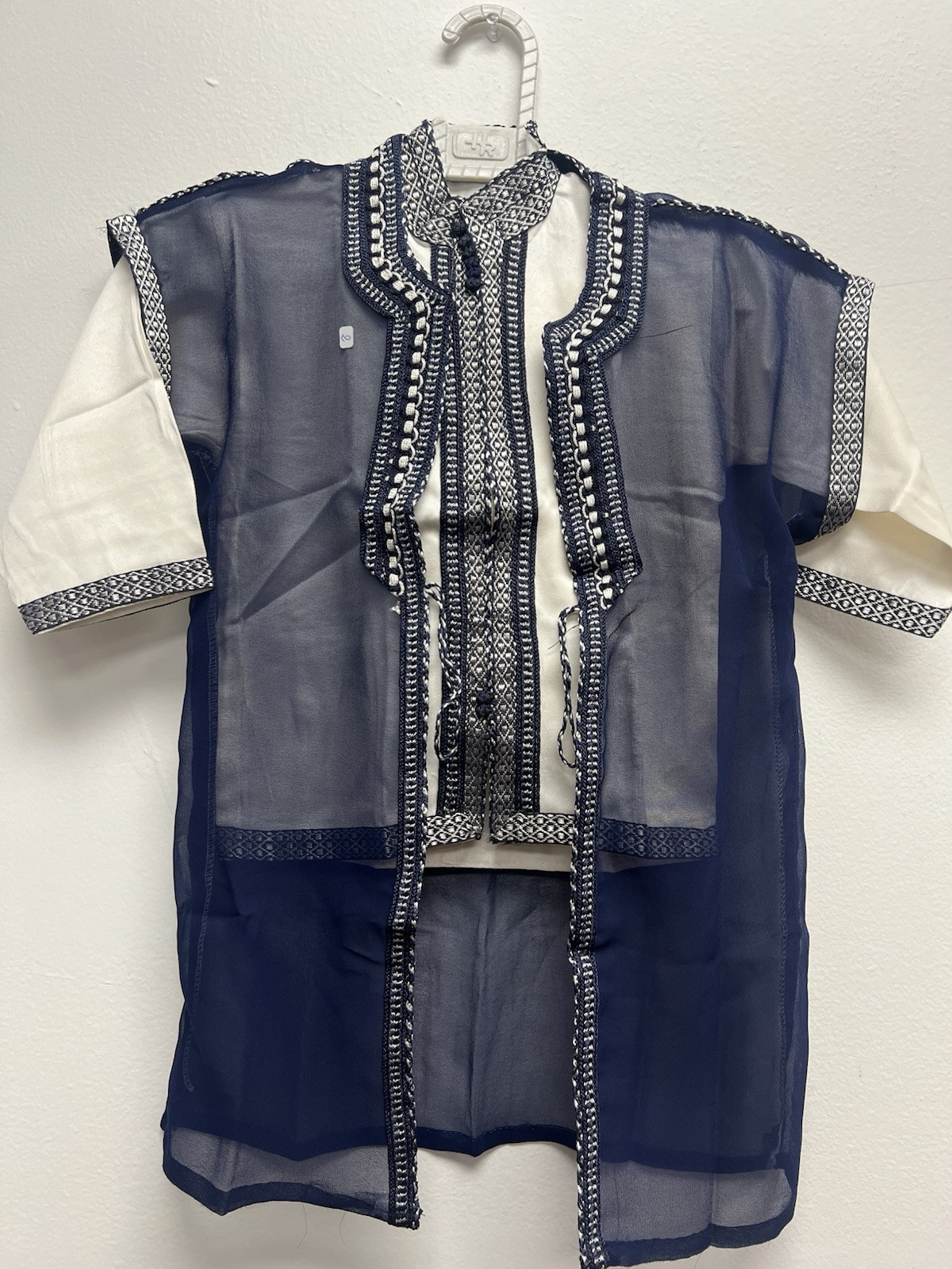 Boy’s Moroccan 3pc Jabador Kids Thobe Set Jubbah Bisht Djellaba Navy Blue Size 2