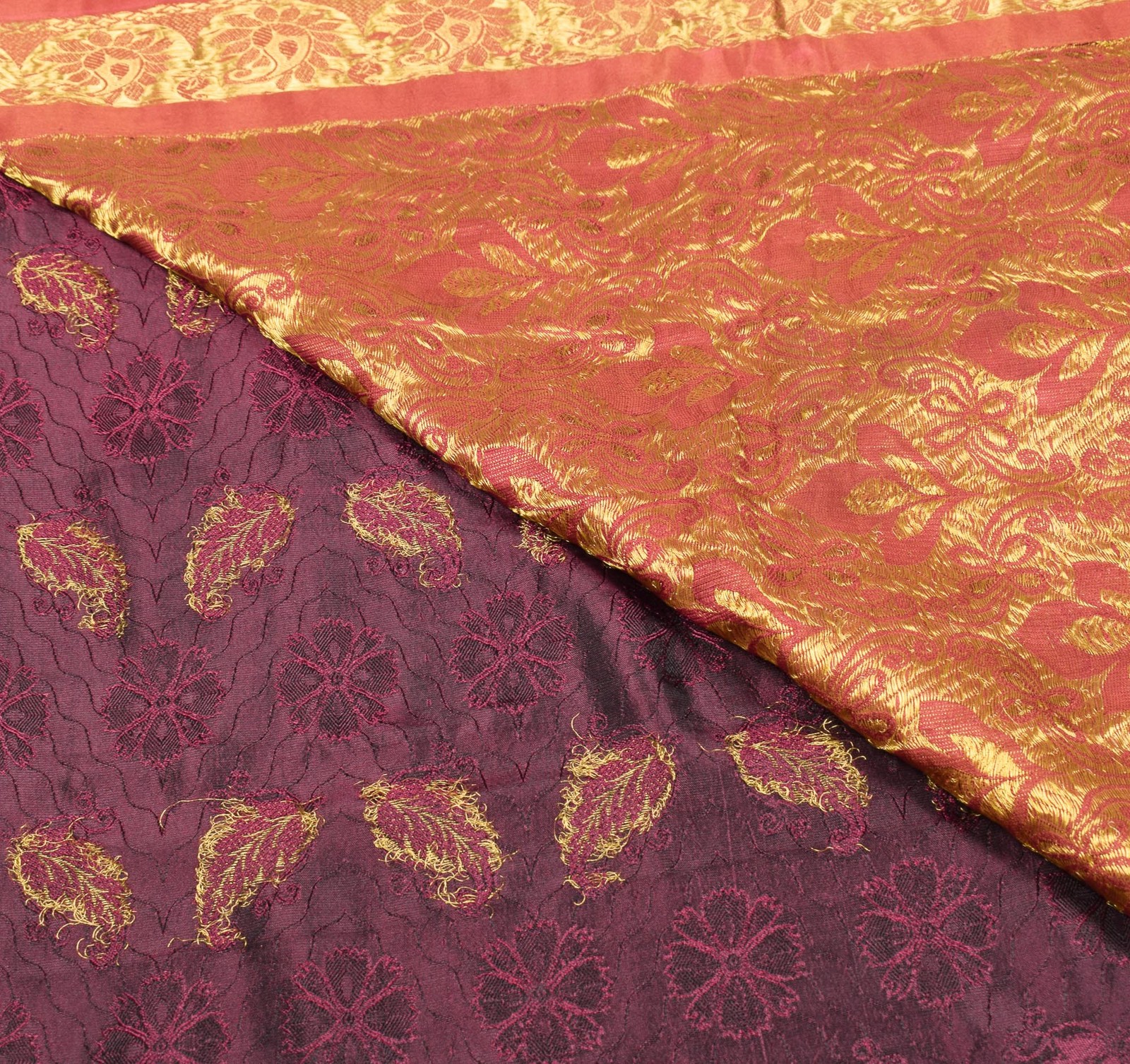 Sushila Vintage Pure Kanjivaram Silk Saree Woven Gold Zari Wine Sari Fabric