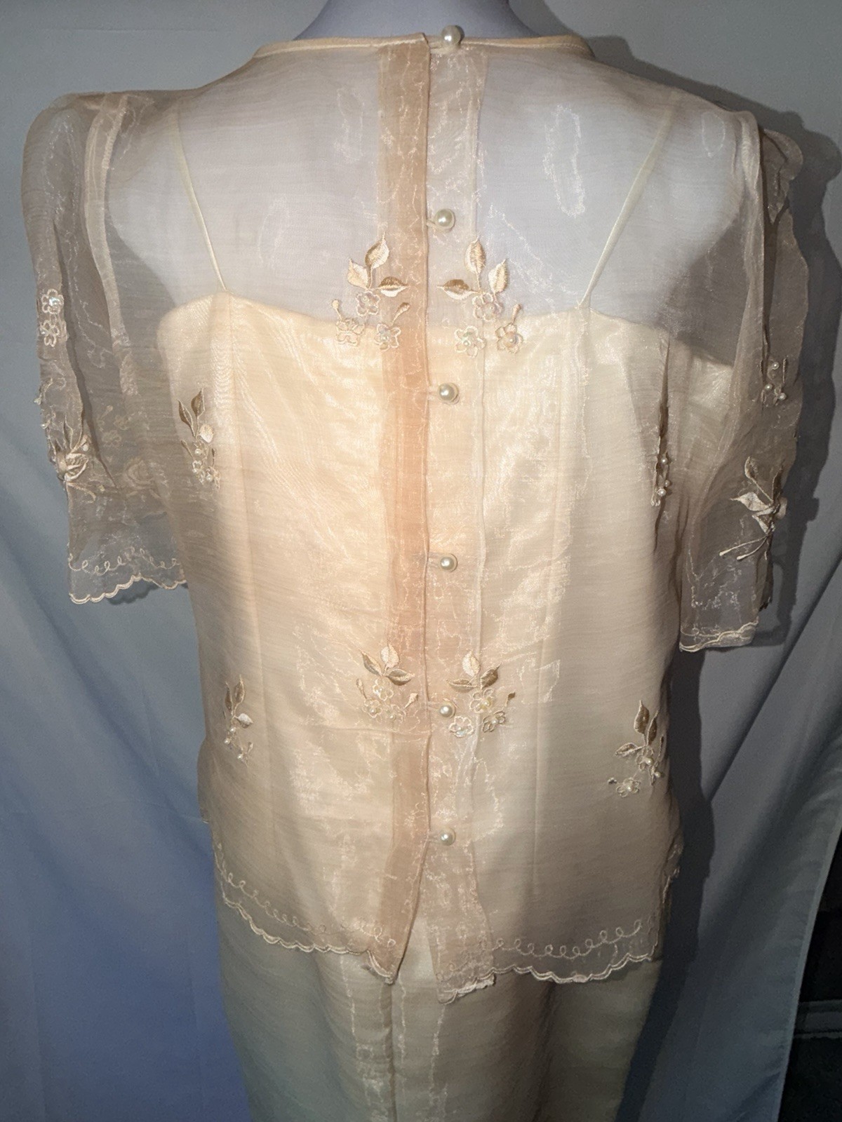 Vintage Filipiniana Cream Embroidered Dress