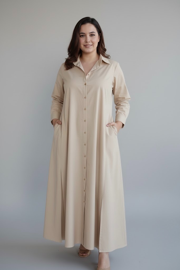 Versatile Full-Sleeve Glazed Cotton Maxi Dress | Modest Day Wear