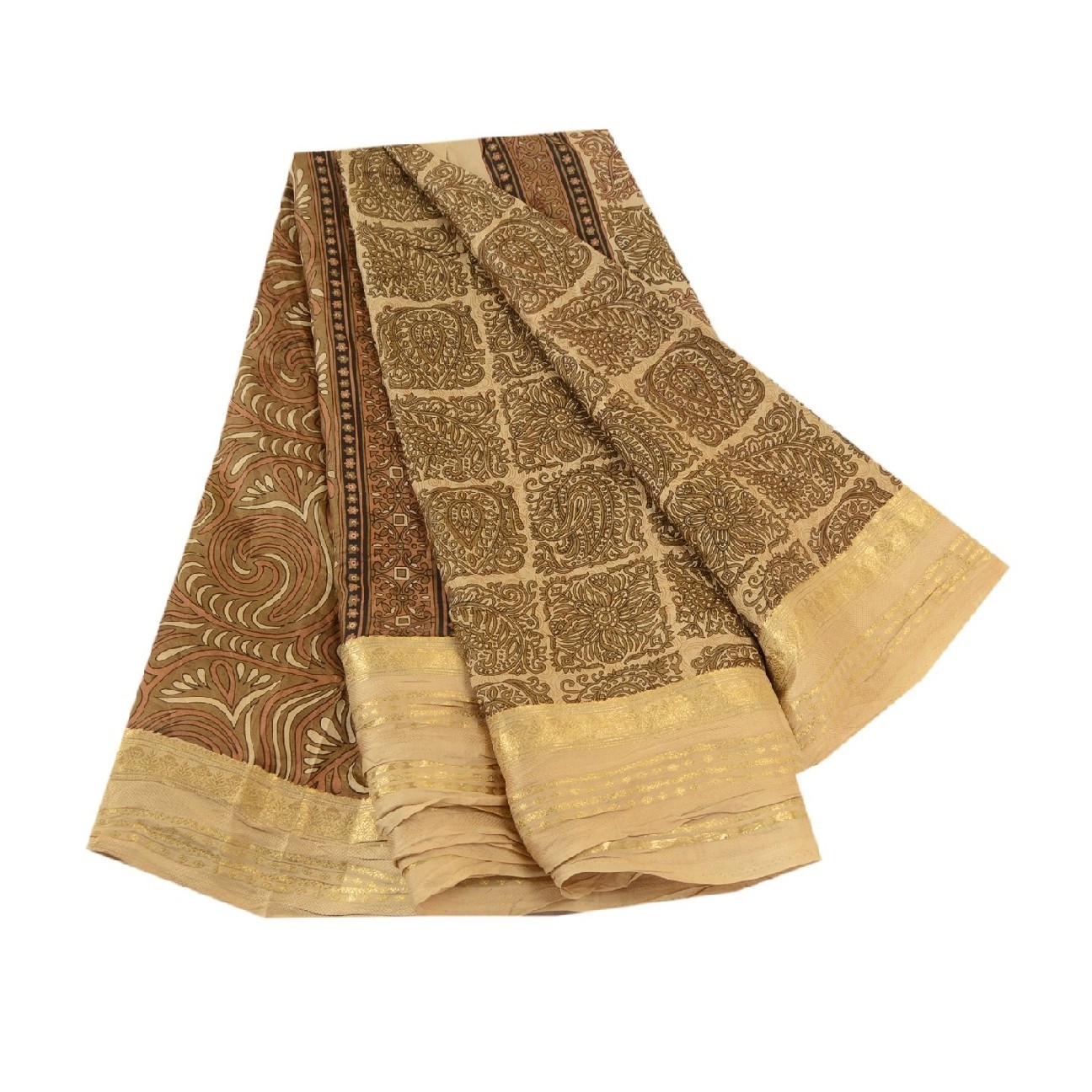 Sanskriti Vintage Sarees Pure Silk Quilting Felting Craft Fabric Printed 5Ydsari