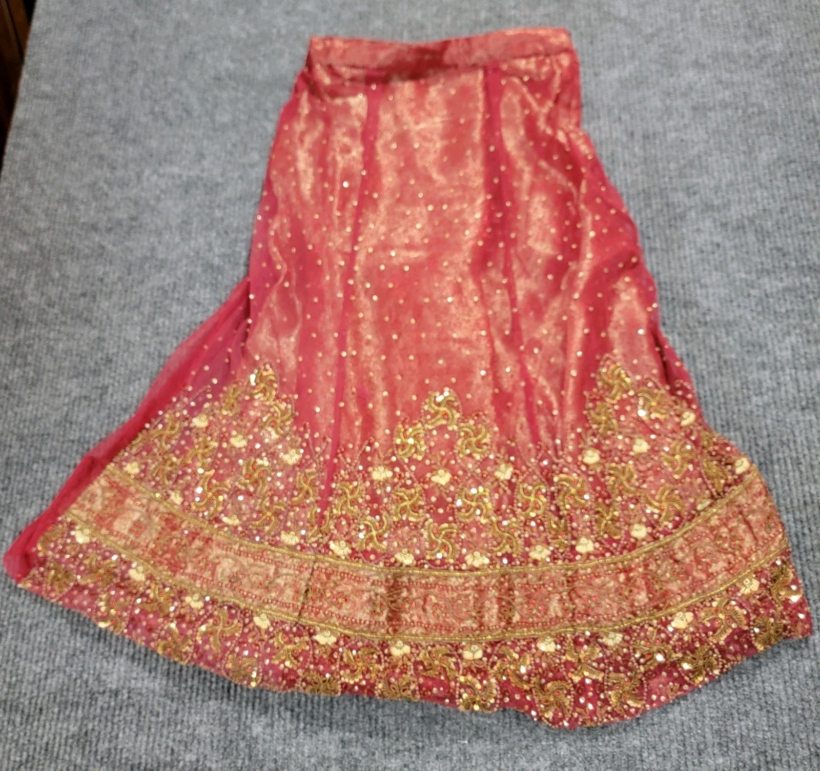 Bollywood Lehenga Skirt Red Gold Beaded Bridal Festival