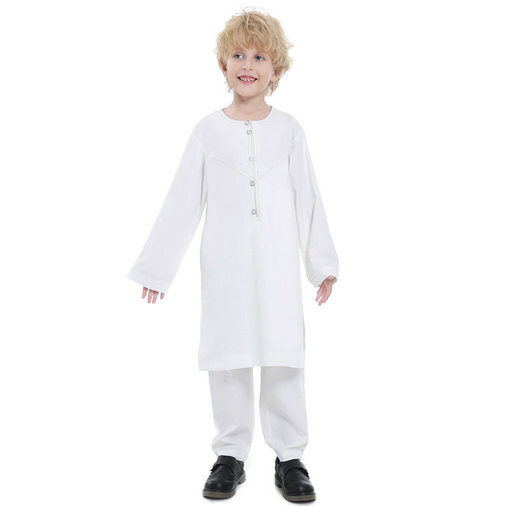 Boys Kids Arab Kaftan Saudi Thobe Thoub Top Pant Robe Daffah Dishdasha Islamic
