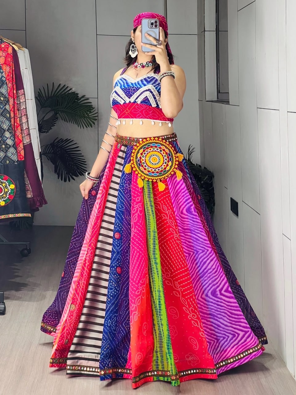 Garba Lehenga Choli for Women Faux Georgette Mirror Work Festival Wear