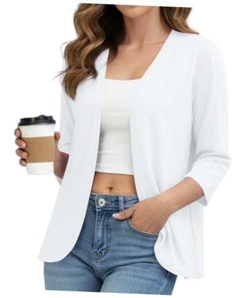 Women’s Soft Lightweight 3/4 Sleeve Open Front Cardigan-3 Pack | Large 1 White