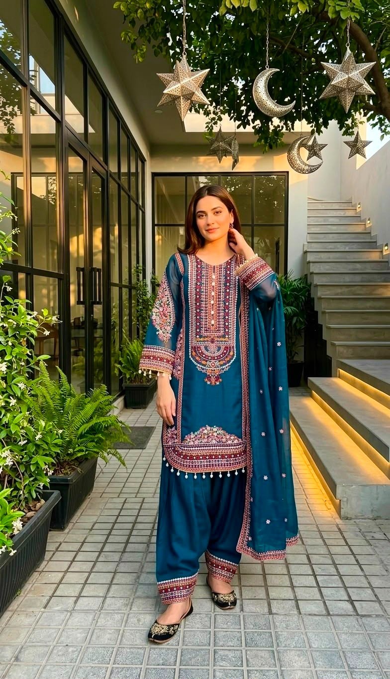 Designer Heavy Mal Chanderi Embroidered Palazzo Suit Set Mirror Work Women
