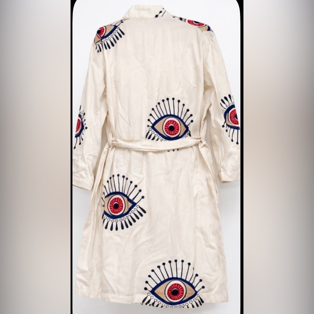Embroidered Cream Kimono with Eye Design