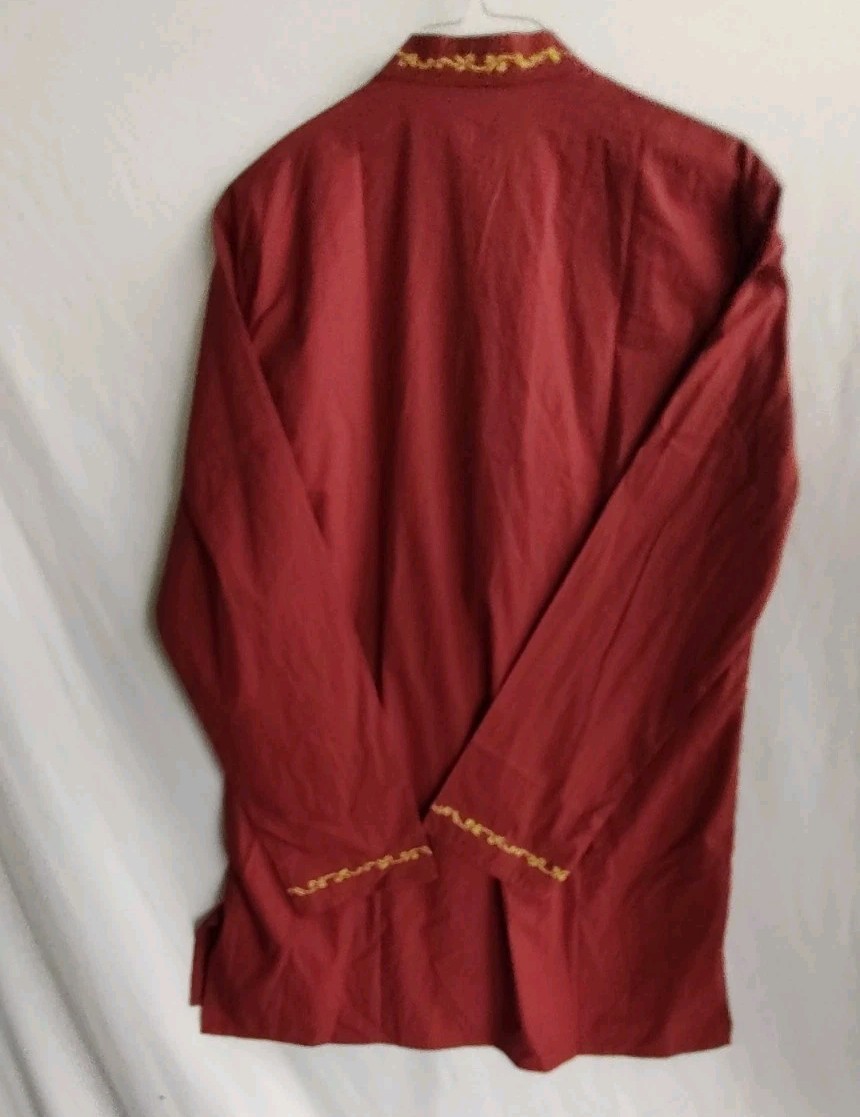 Middle Eastern Style Kurta Maroon Long Top with Gold Embroidery Detail-Size M