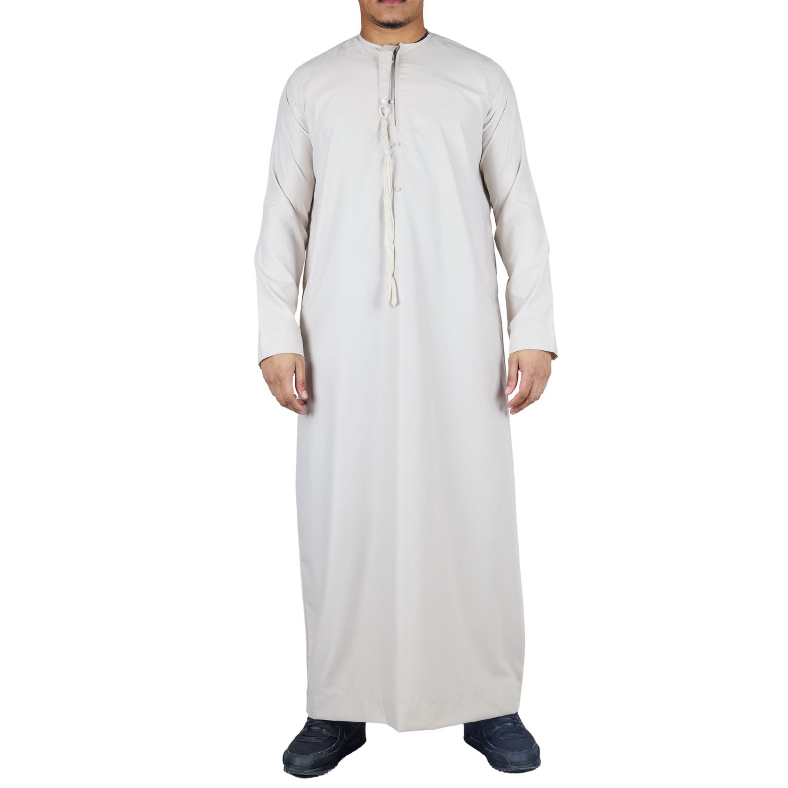 Men’s Beige Thobe Emirati Islamic Clothing String Tassel | Thobez