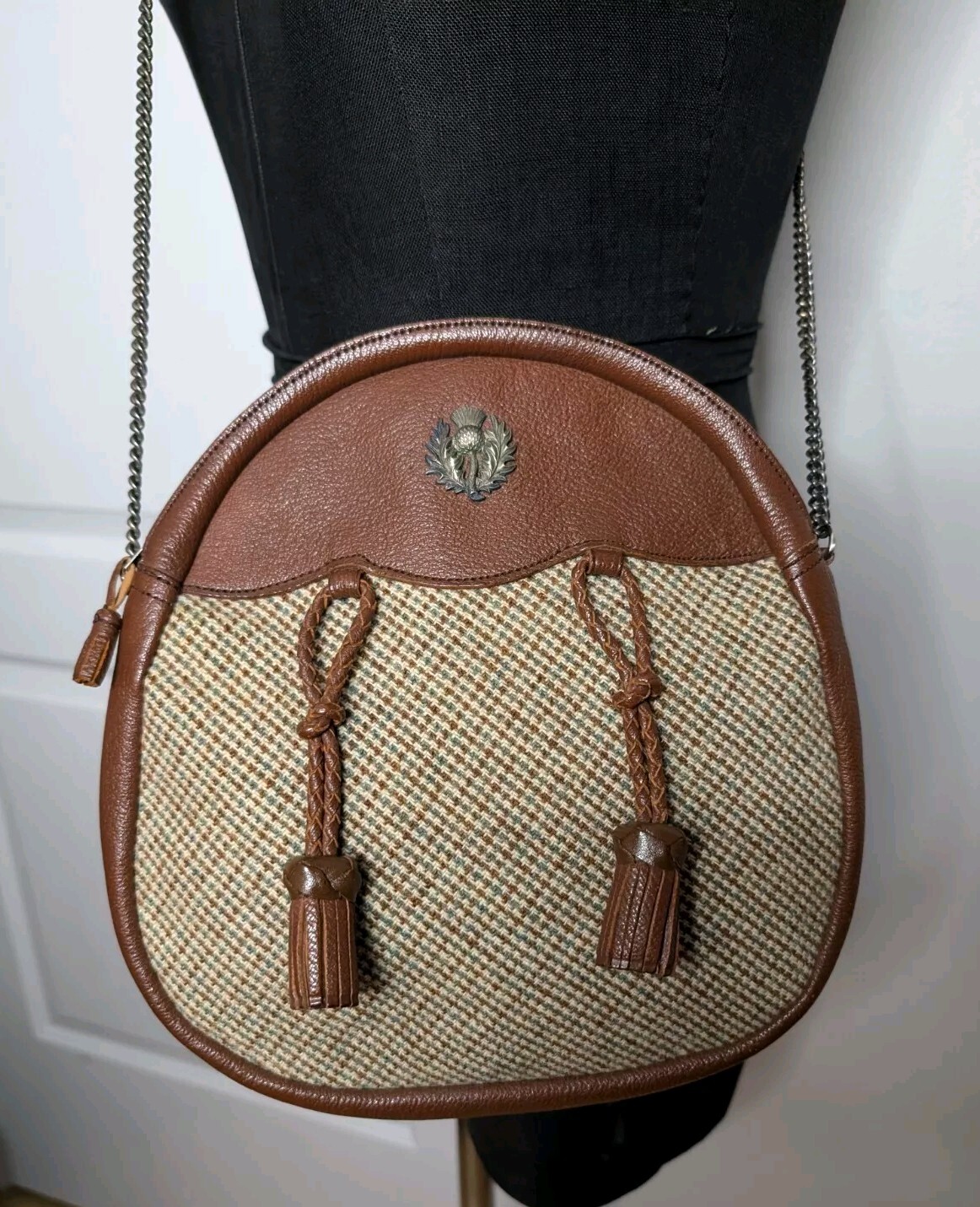 Vintage Nicolson’s Edinburgh Scotland Matching Tweed & Leather Sporran Bag & Hat